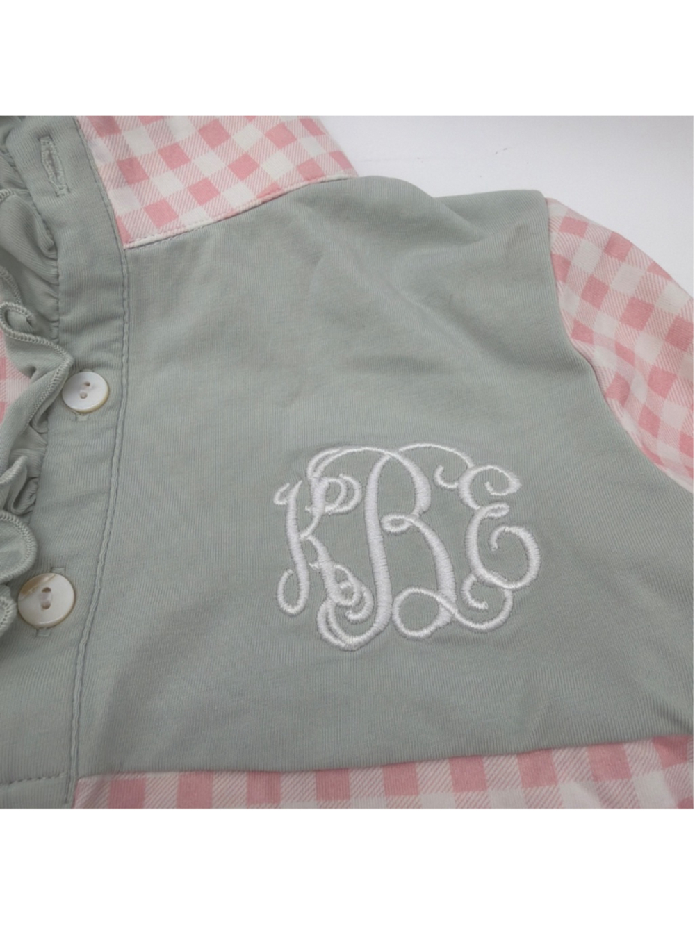 Girls Southern Darlin Smocks MONOGRAMMED Long Sleeve Tee 4T Pink Green Gingham